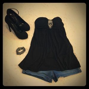 Strapless black blouse top